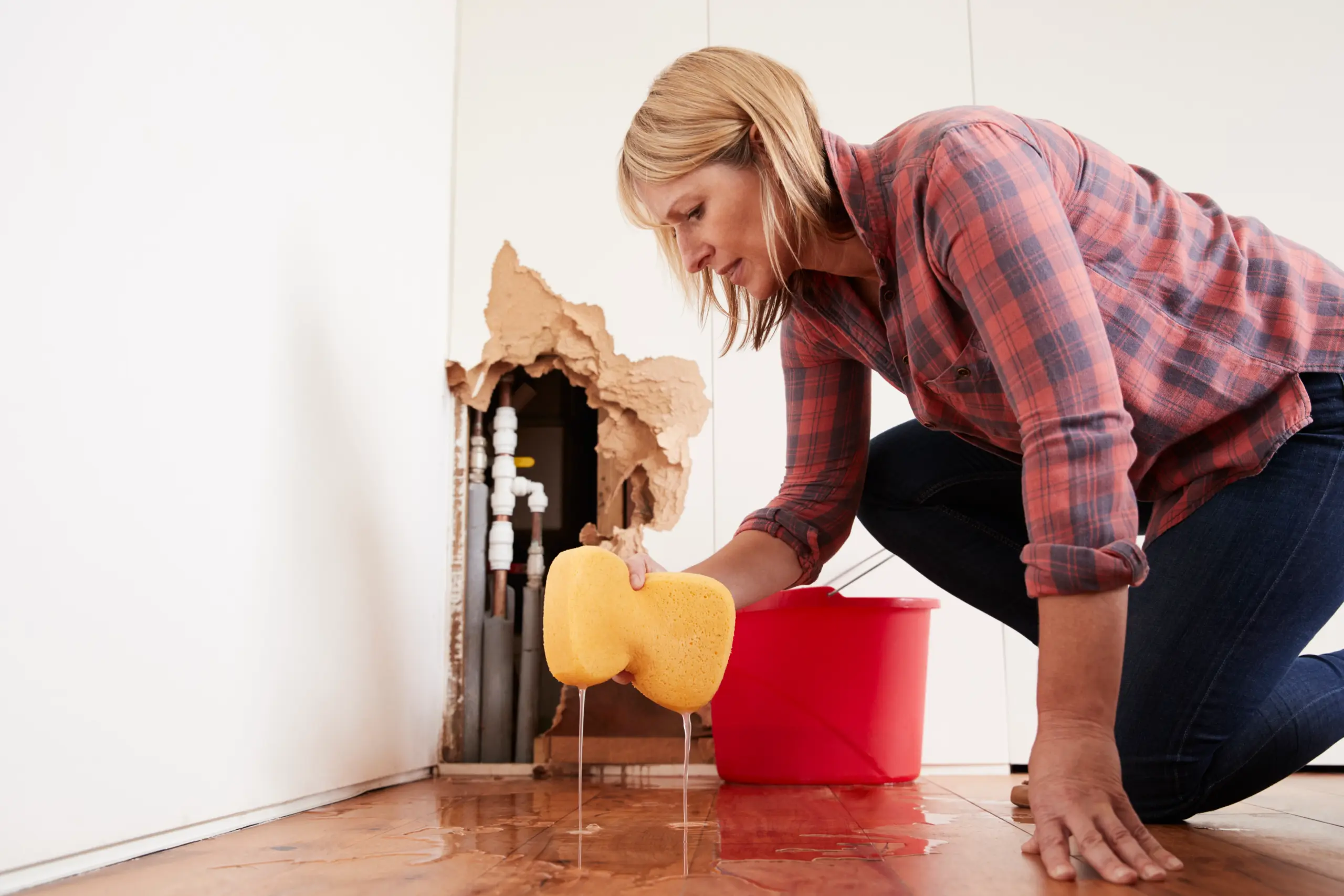 woman-cleaning-up-water-damage-in-home